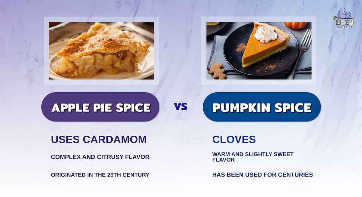 Infographic comparing apple pie spice and pumpkin pie spice.