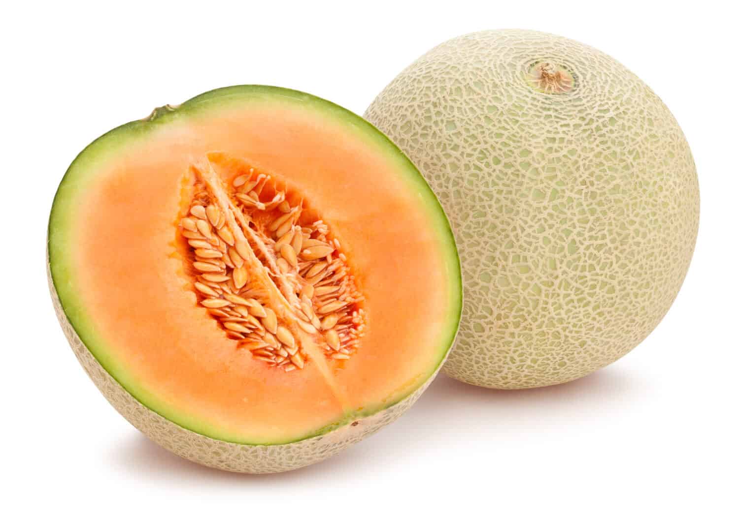 sliced cantaloupe melon path isolated