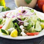 House salad with fresh vegetables pickled pepper and feta cheese