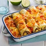 Beef enchiladas with tomato sauce and cheese