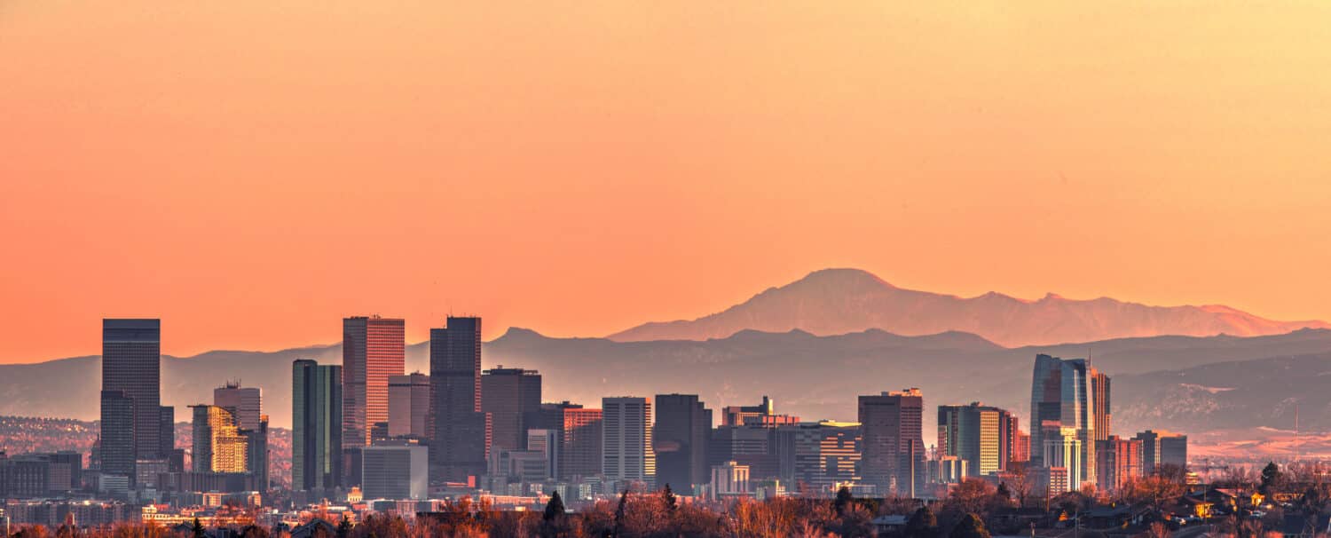 Denver skyline and the Pikes Peak at sunset - Super High Resolution Image