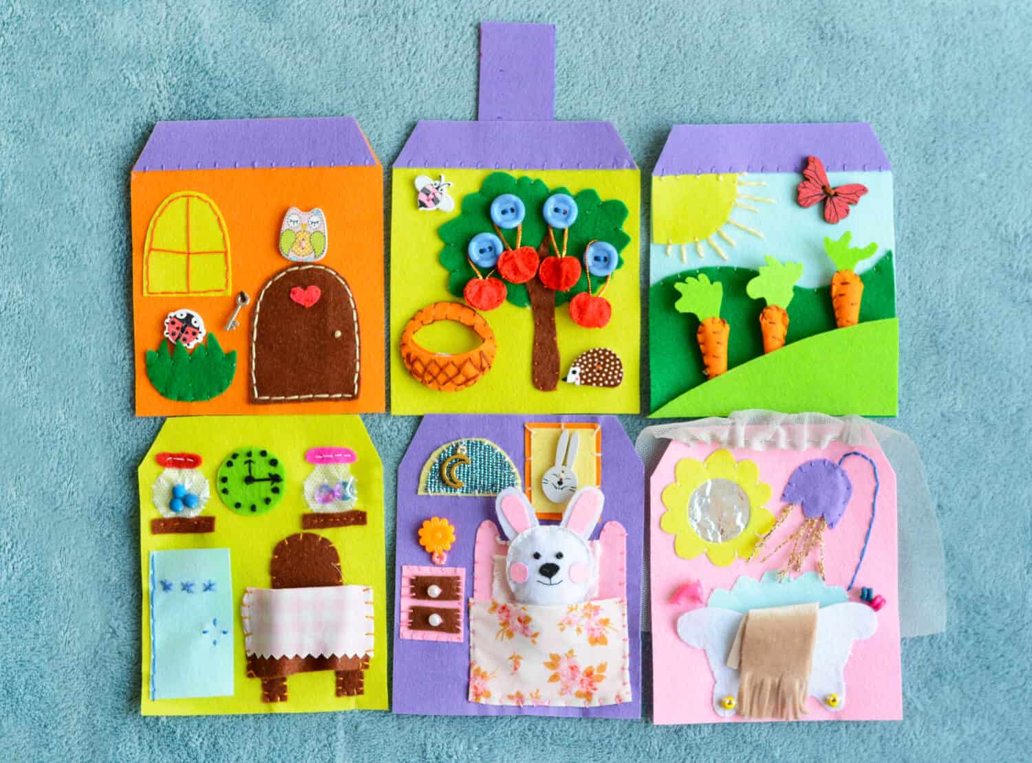 Handmade felt quiet book-house for bunny