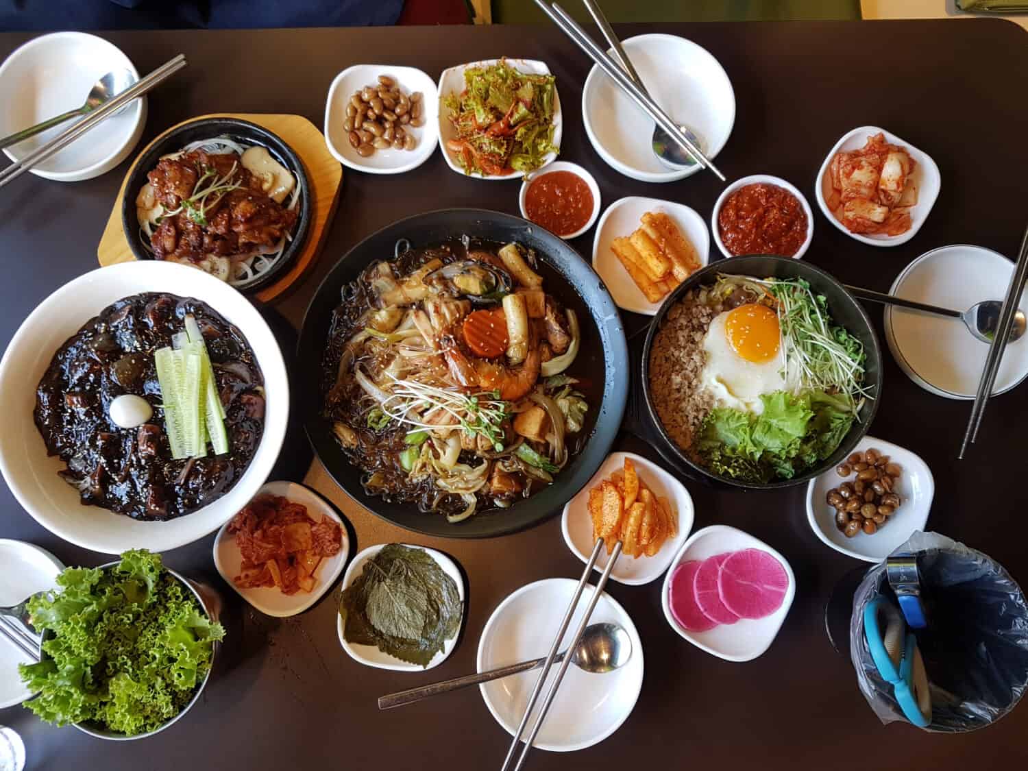 Top view of Korean food style dishes