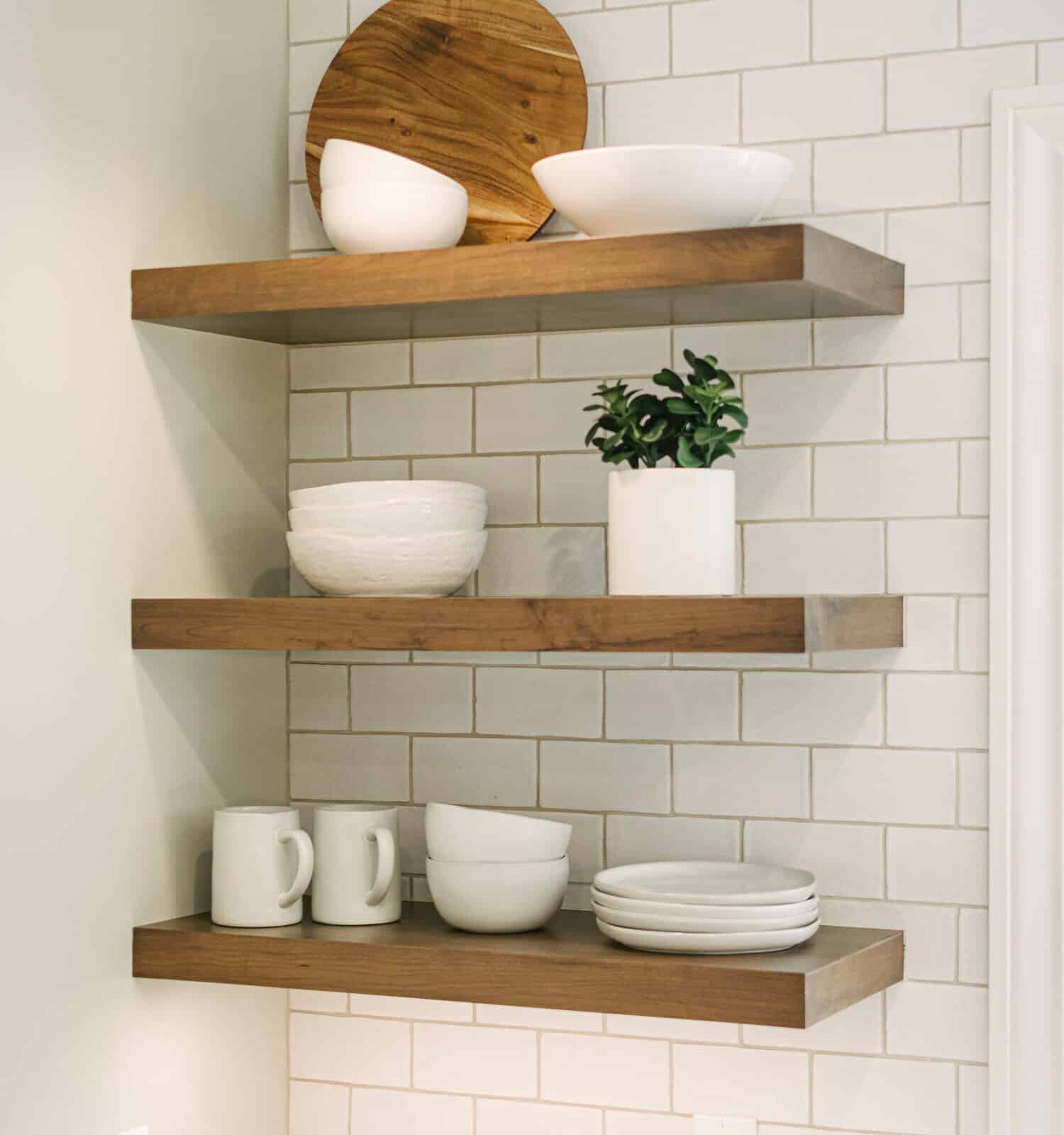 floating shelves in a kitchen