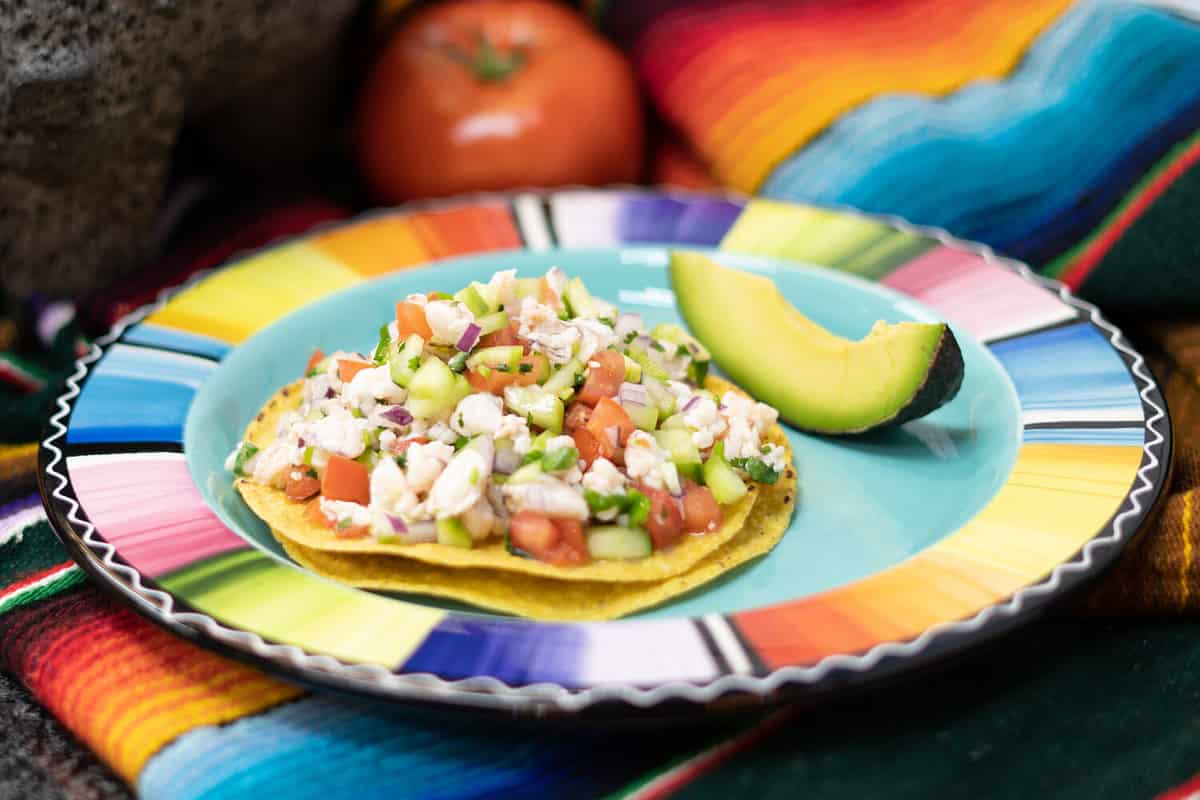 Authentic Mexican Cuisine Shrimp Ceviche Tostada