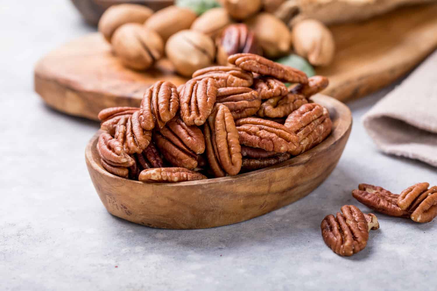 Pecan nut unshelled. Pecans are rich in various trace elements and vitamins
