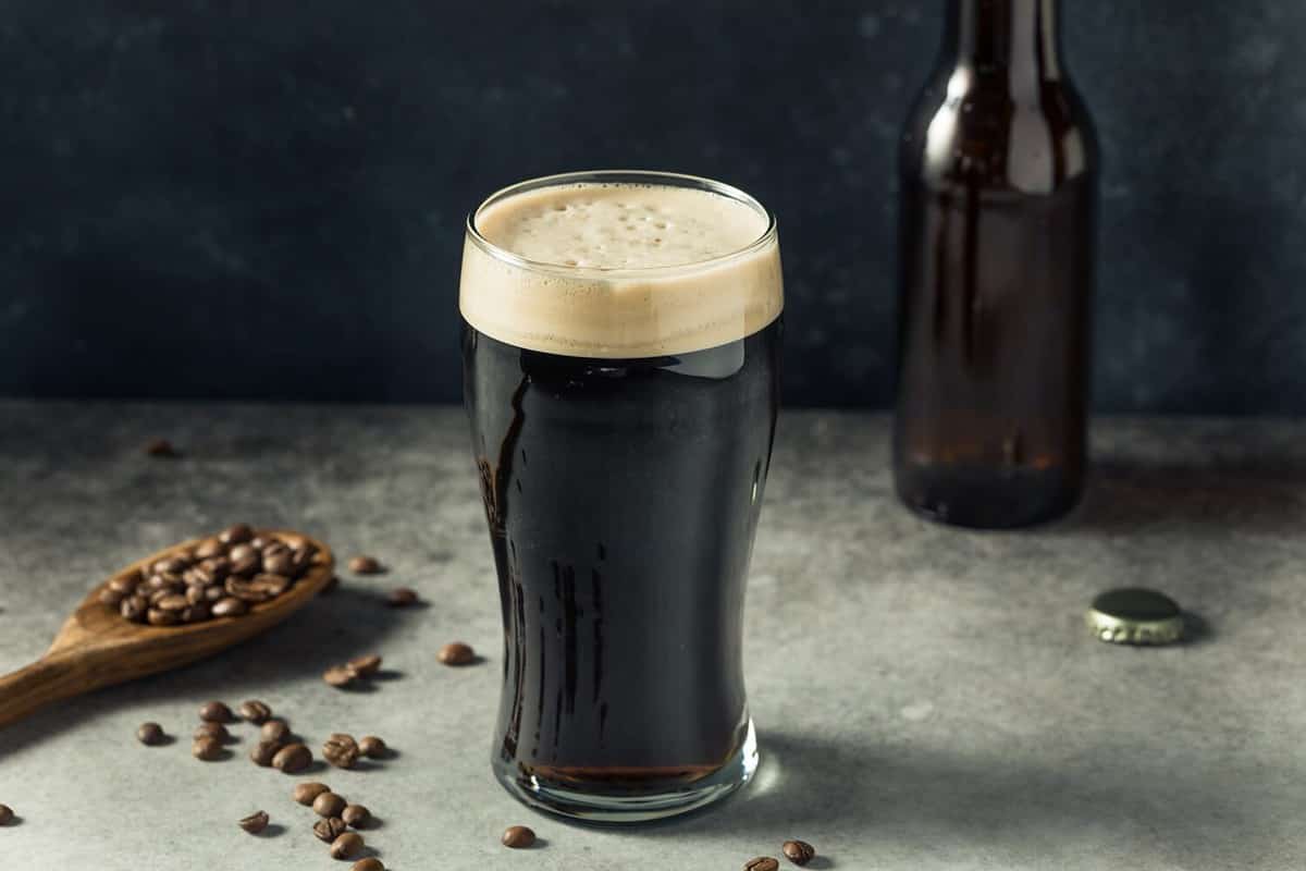 Boozy Refreshing Coffee Stout Beer in a Pint Glass