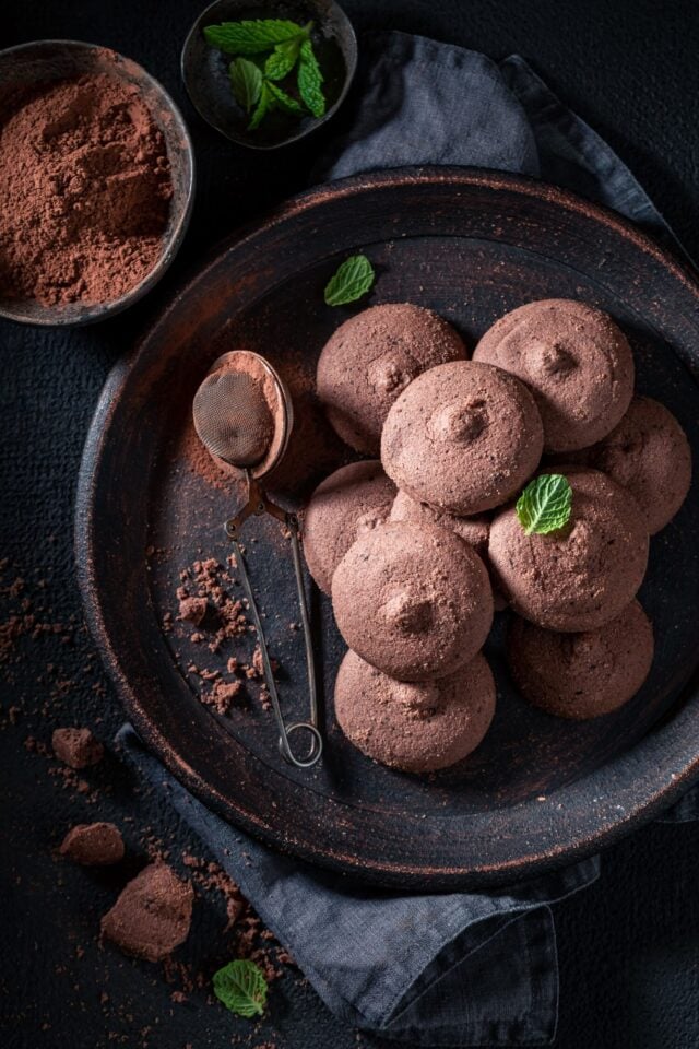 Traditionally and tasty chocolate shortbread cookies as a small perfect snack. Chocolate shortbread cookies.