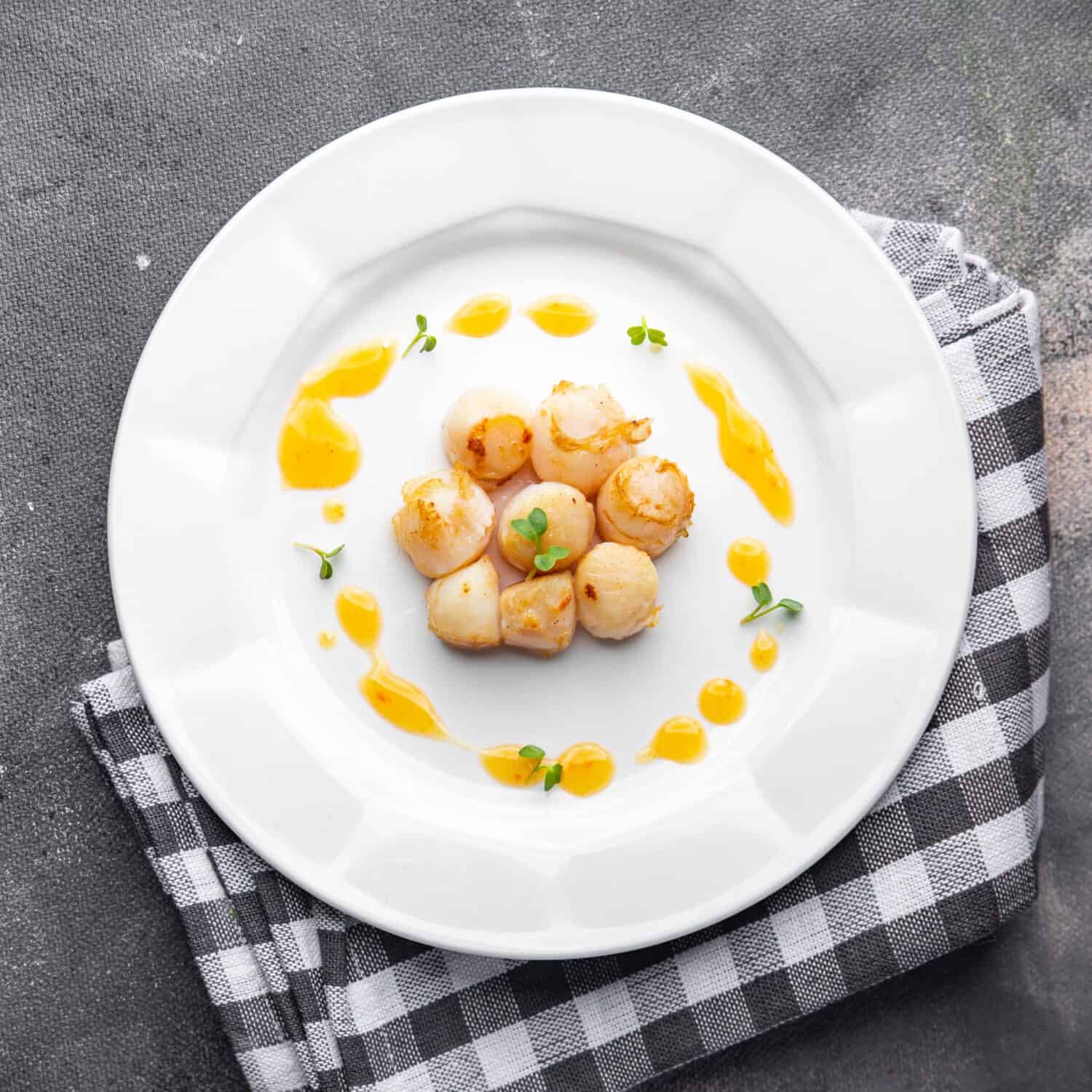 sea scallop fresh seafood fried meal food snack on the table copy space food background rustic top view