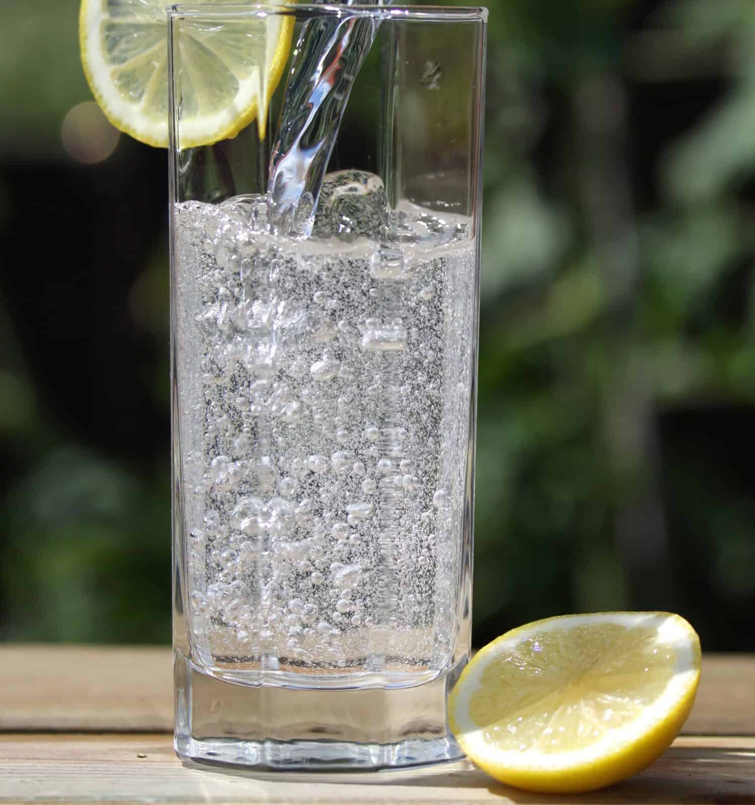 sparkling water pouring into glass