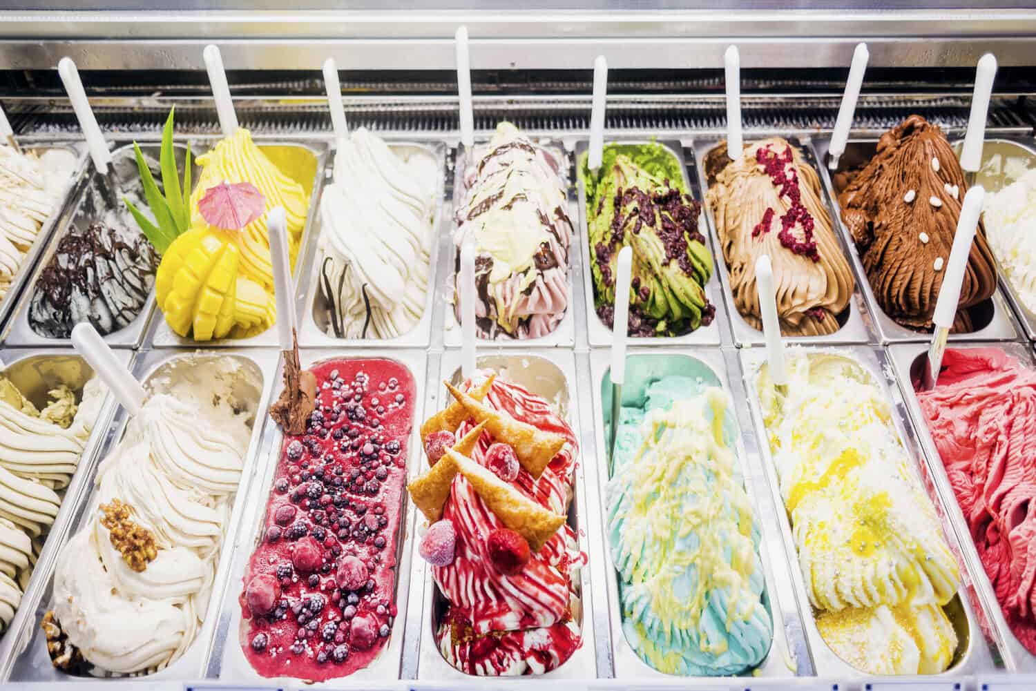 classic italian gourmet gelato gelatto ice cream display in shop