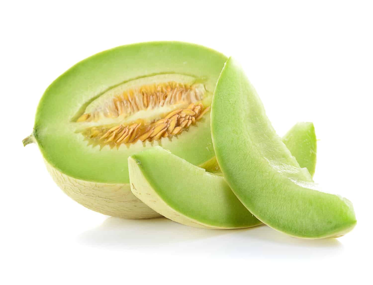 Ripe cantaloupe melon on white background