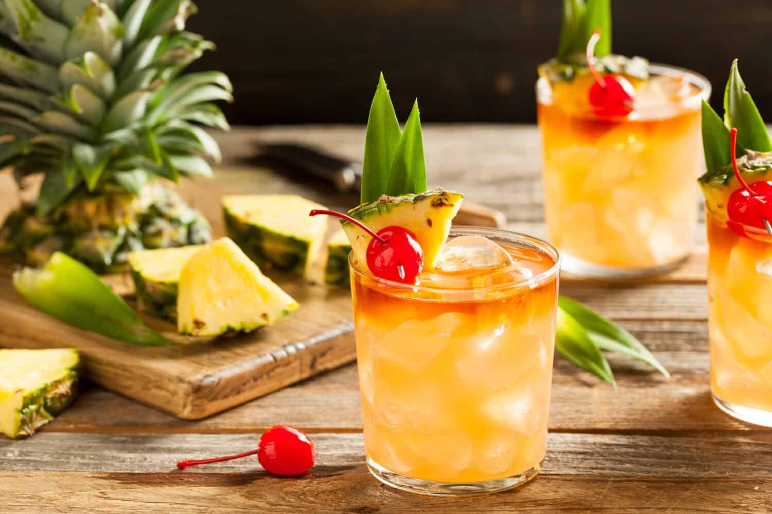 Homemade Mai Tai Cocktail with Pineapple Cherry and Rum