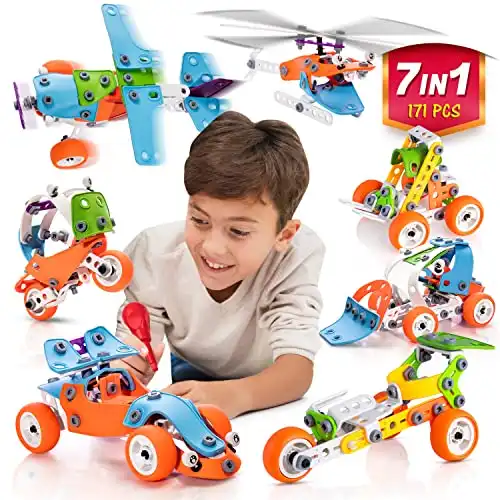 STEM Building Toys for 7-12 Years Old Boys Girls 7-in-1 Models Kids Love to Build and Play 171Pcs Construction Set with Engineering Activity Kit Educational Toys for 6 7 8 9 Fun Birthday Gift