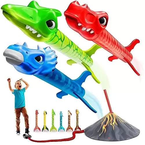 Dinosaur Toy Rocket Launcher for Kids - 6 Colorful Dinos - Fun Outdoor Kids Toys for Boys & Girls Ages 2, 3, 4, 5, 6-8 Year Old Christmas/Birthday Gift - Boy Stomp Rockets Toy - Dino kid Gifts Age...