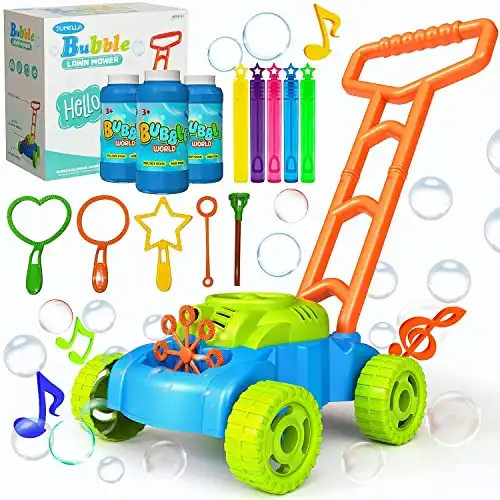 JUMELLA Automatic Lawn Mower Bubble Machine with Music