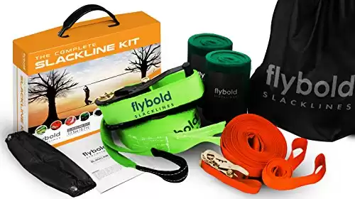 flybold Slackline Kit with Training Line - 57 ft Backyard Slack Line Equipment