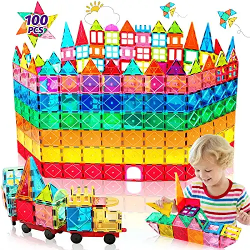 NVHH 100PCS Magnetic Tiles Oversize Magnetic Building Blocks for Kids Ages 4-8, Educational Construction Toys for Toddlers 3-5, Birthday Gifts Toys for 3 4 5 6 7 8+Year Old Boys Girls