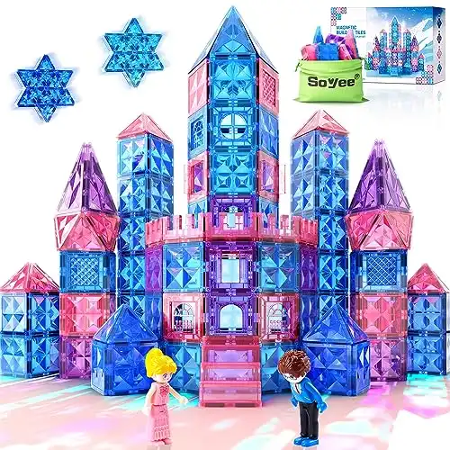 Diamond Magnetic Tiles Girl Toys Age 6-7 6-8 3-5 Frozen Toys for Girls Birthday Gifts & Toys for 3 4 5 6 7 8+ Year Old Girls & Boys Magnetic Building Blocks Princess Toys