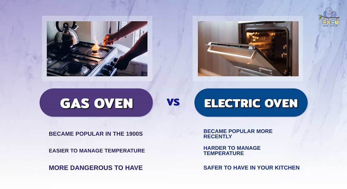 Infographic comparing a gas oven and electric oven.