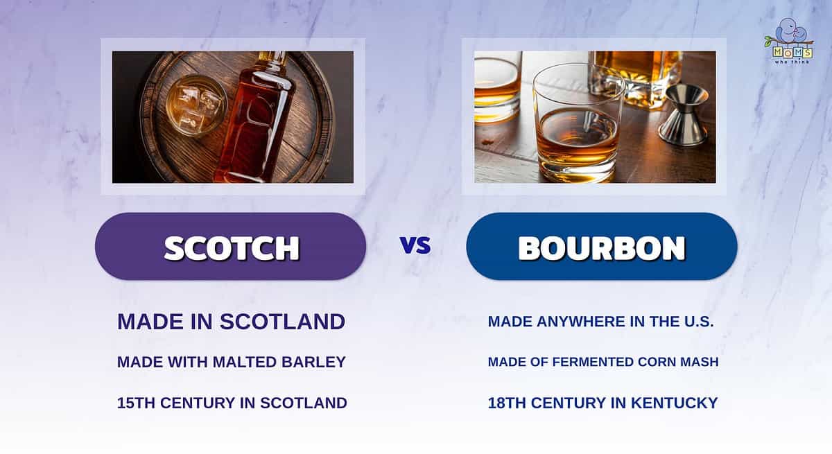 Infographic comparing scotch and bourbon.