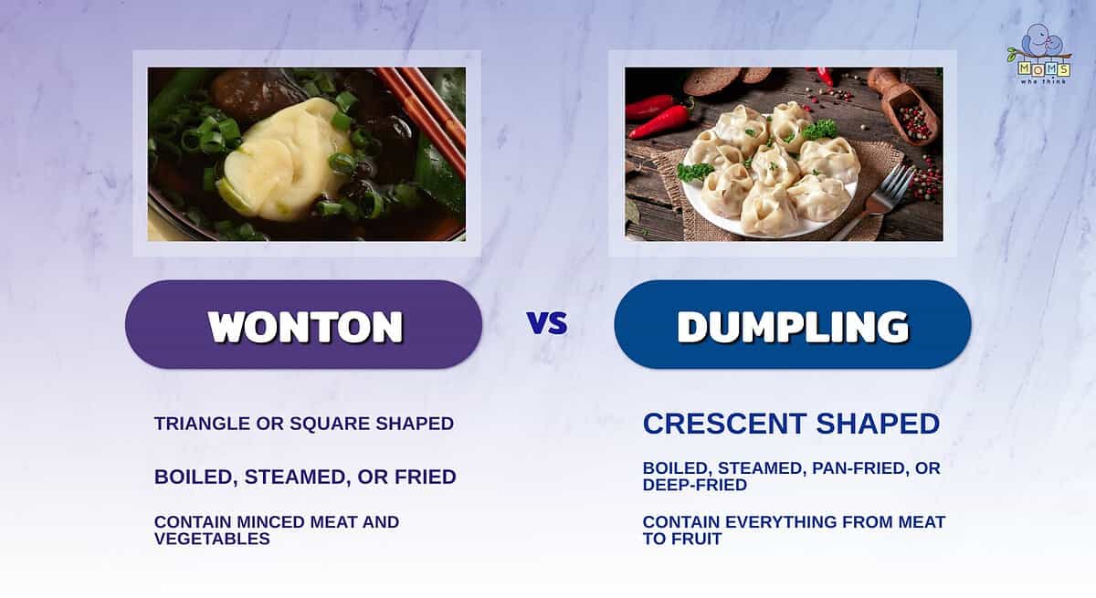 Infographic comparing wontons and dumplings.