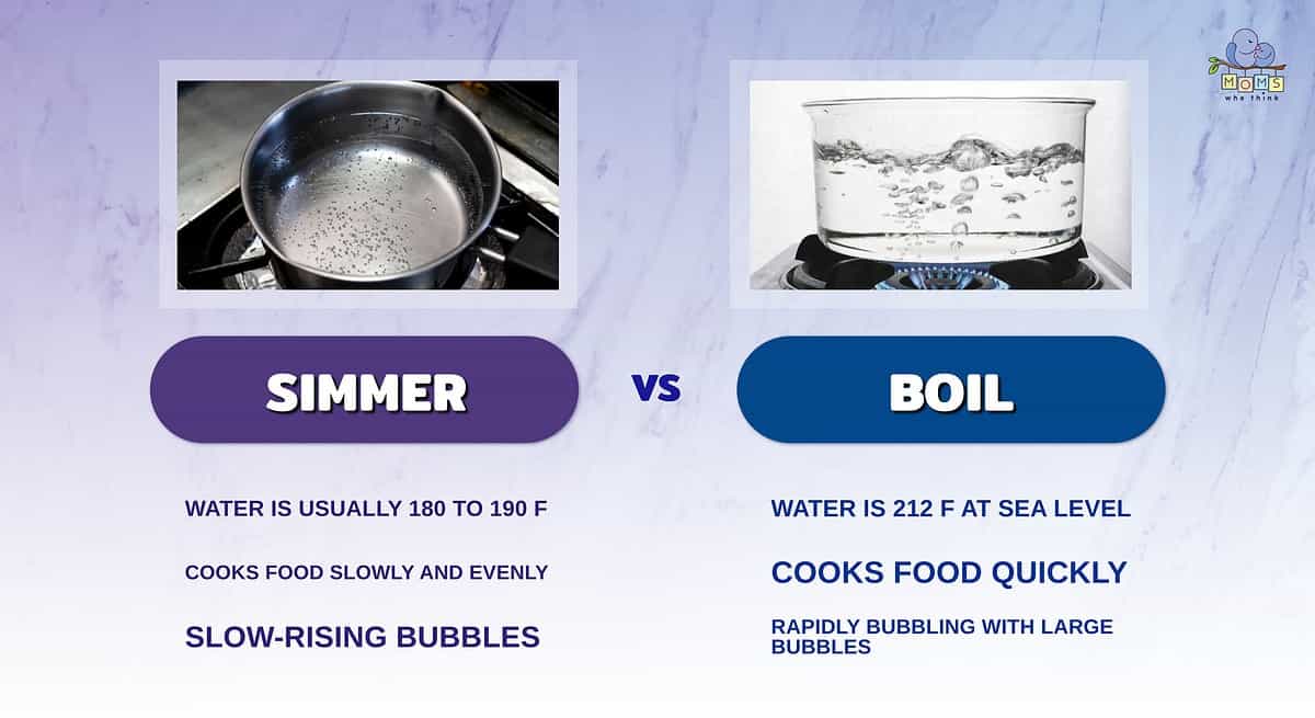 Infographic comparing simmering and boiling.