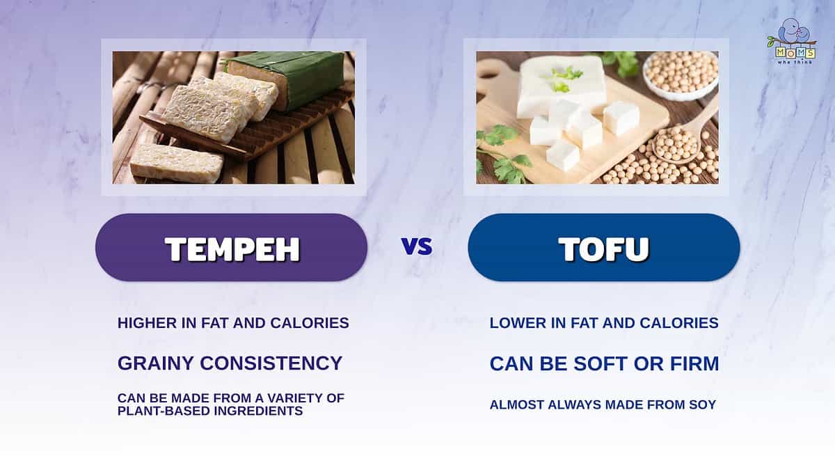 Infographic comparing tempeh and tofu.