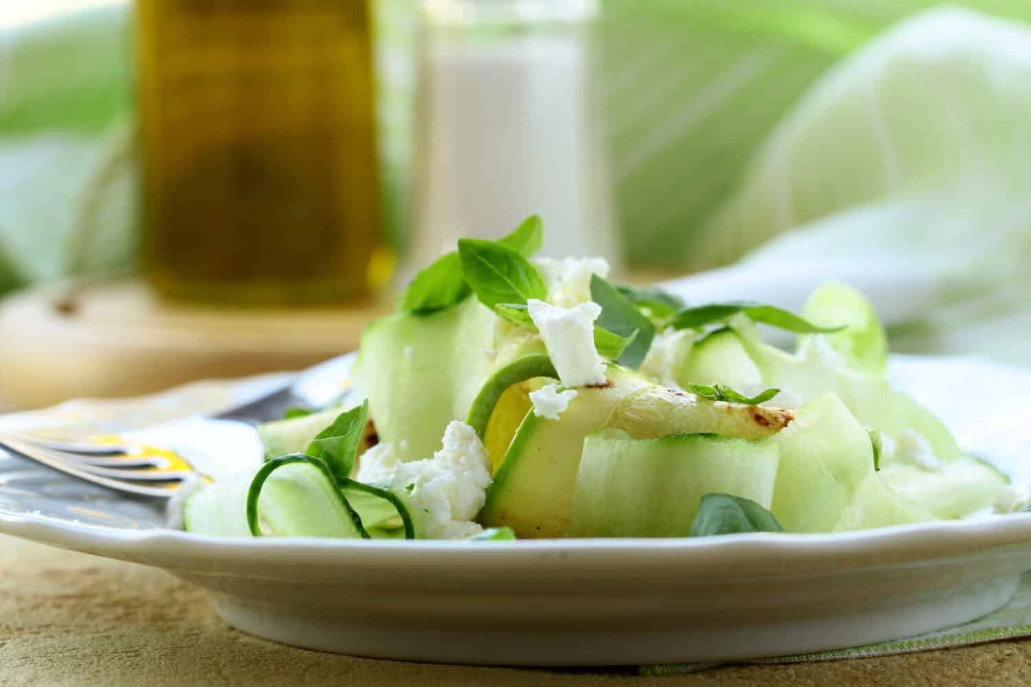salad of zucchini, cucumber and goat cheese