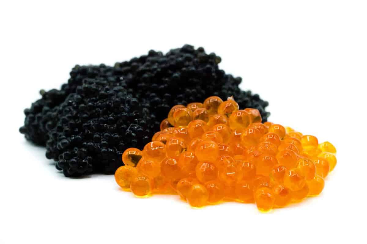 Pile of black caviar isolated on white background