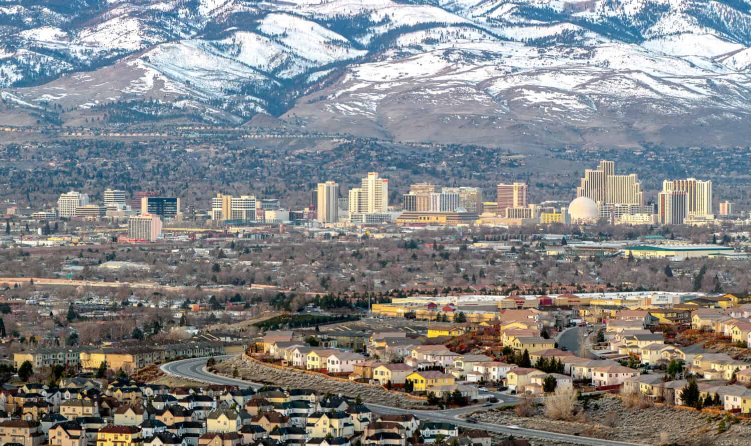 Cityscape of Reno Nevada in the winter.