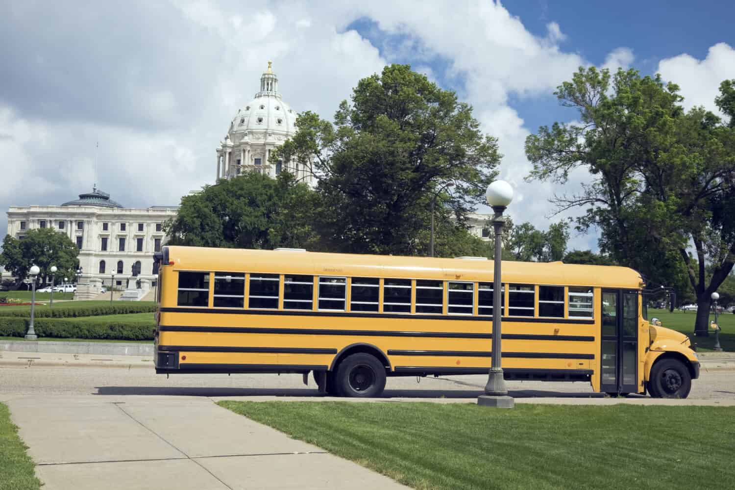 School Bus in front of State Capitol in St. Paul.