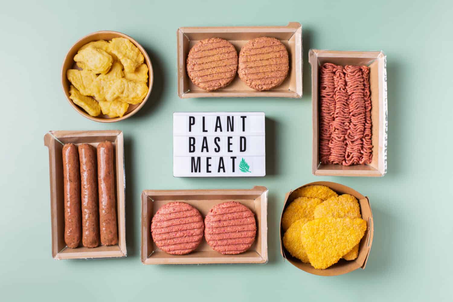 Variety of plant based meat, food to reduce carbon footprint