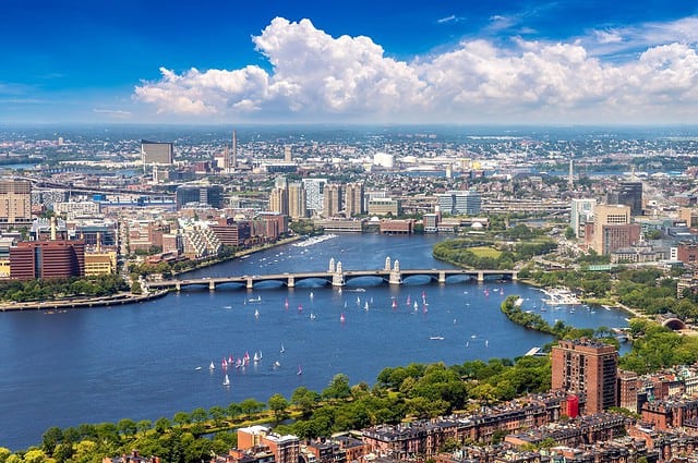 Panoramic aerial view of Boston, Massachusetts, USA