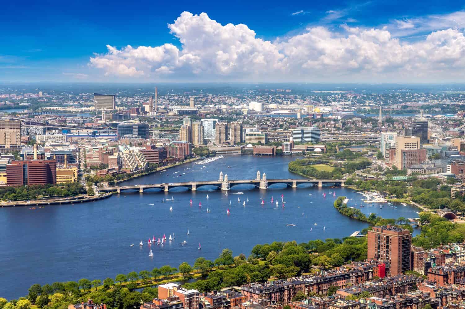 Panoramic aerial view of Boston, Massachusetts, USA