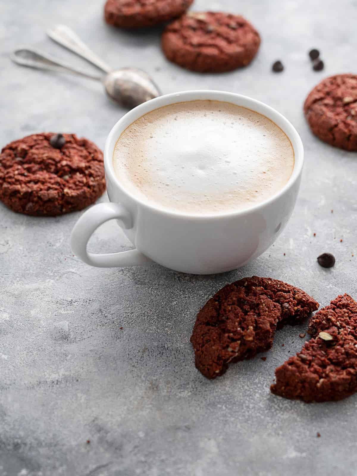 Coffee and cookies. Oat, healthy cookies and coffee cup, breakfast concept. Copy space.