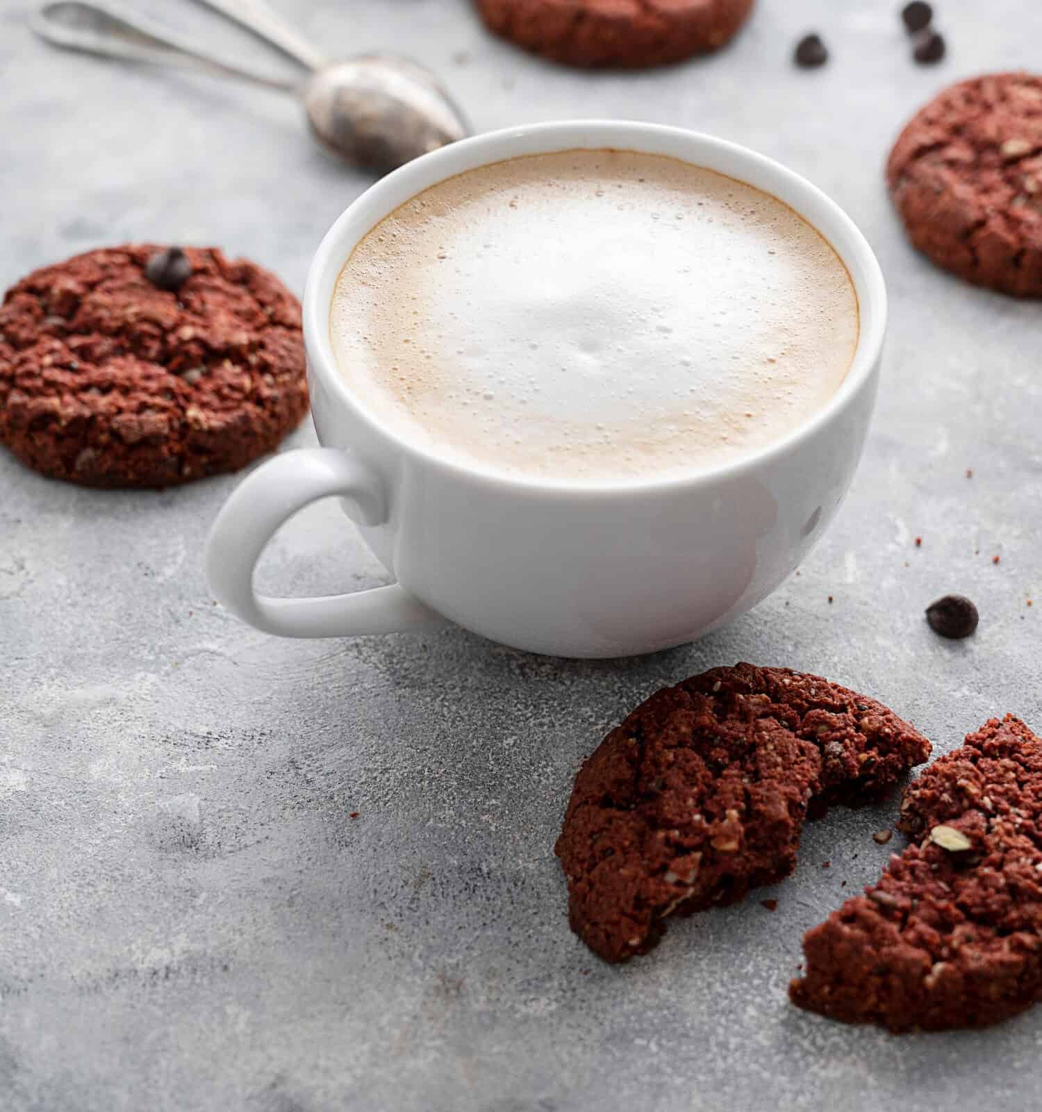Coffee and cookies. Oat, healthy cookies and coffee cup, breakfast concept. Copy space.