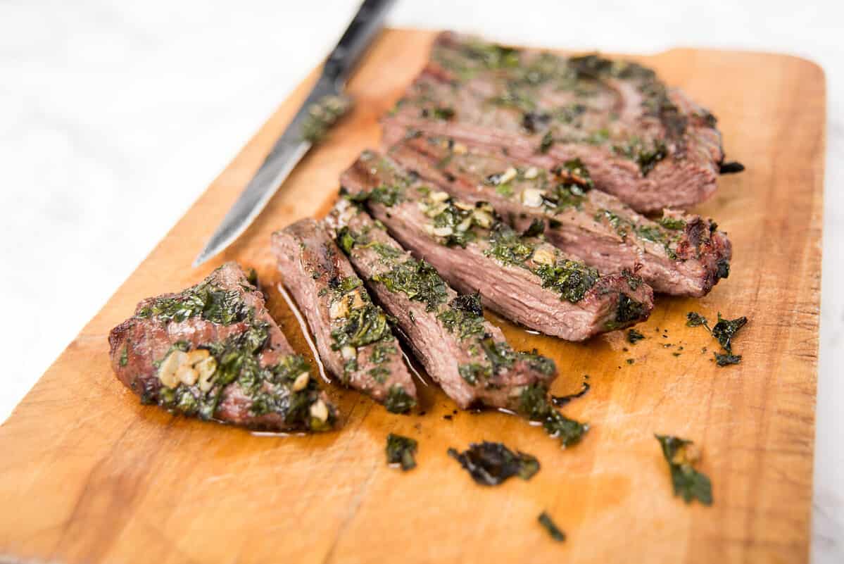 Grilled Tri-Top Steak Marinated with Fresh Herbs and Garlic