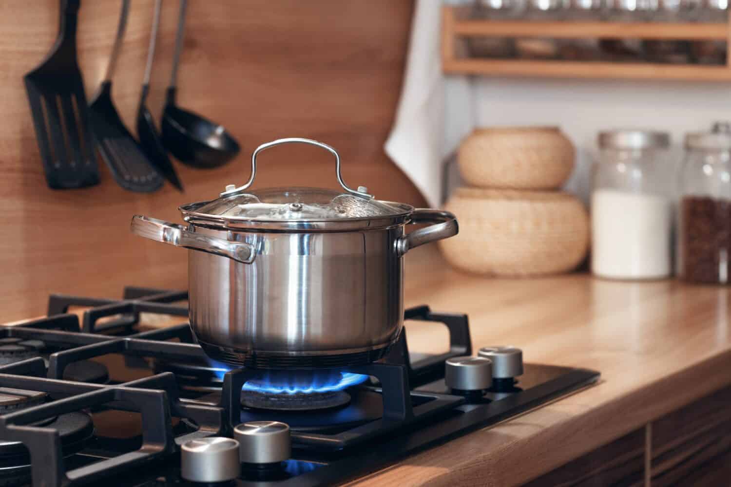 stainless pan on the hob, cooking on a gas stove, the cost of gas in Europe