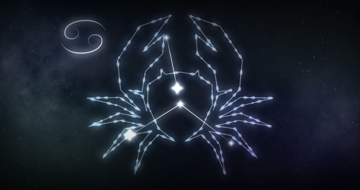 Image of cancer sign with stars on black background. Zodiac signs, stars and horoscop concept digitally generated image.