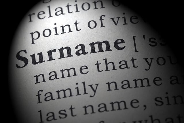 Fake Dictionary, Dictionary definition of the word surname. including key descriptive words.