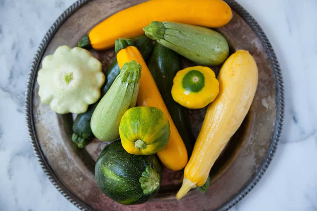 basket of variety of summer squash