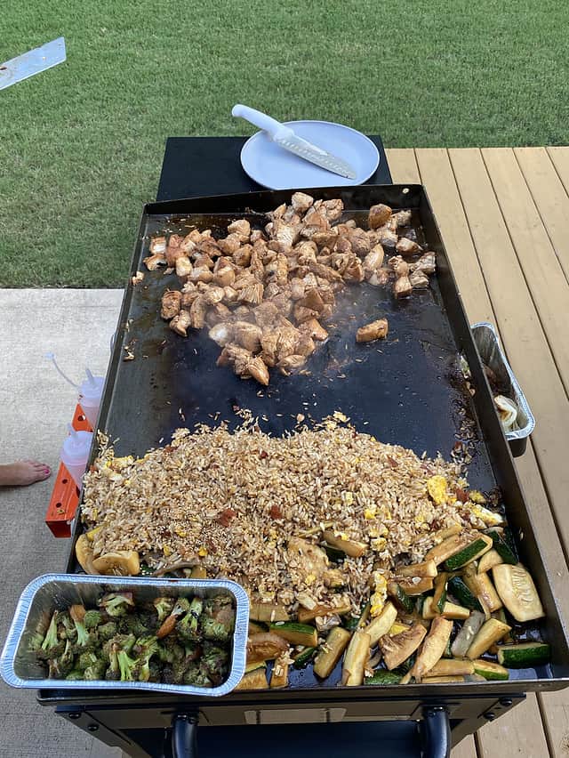 Food on a flat top grill