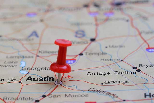 Austin - Texas, Map, Straight Pin, Texas, 2015