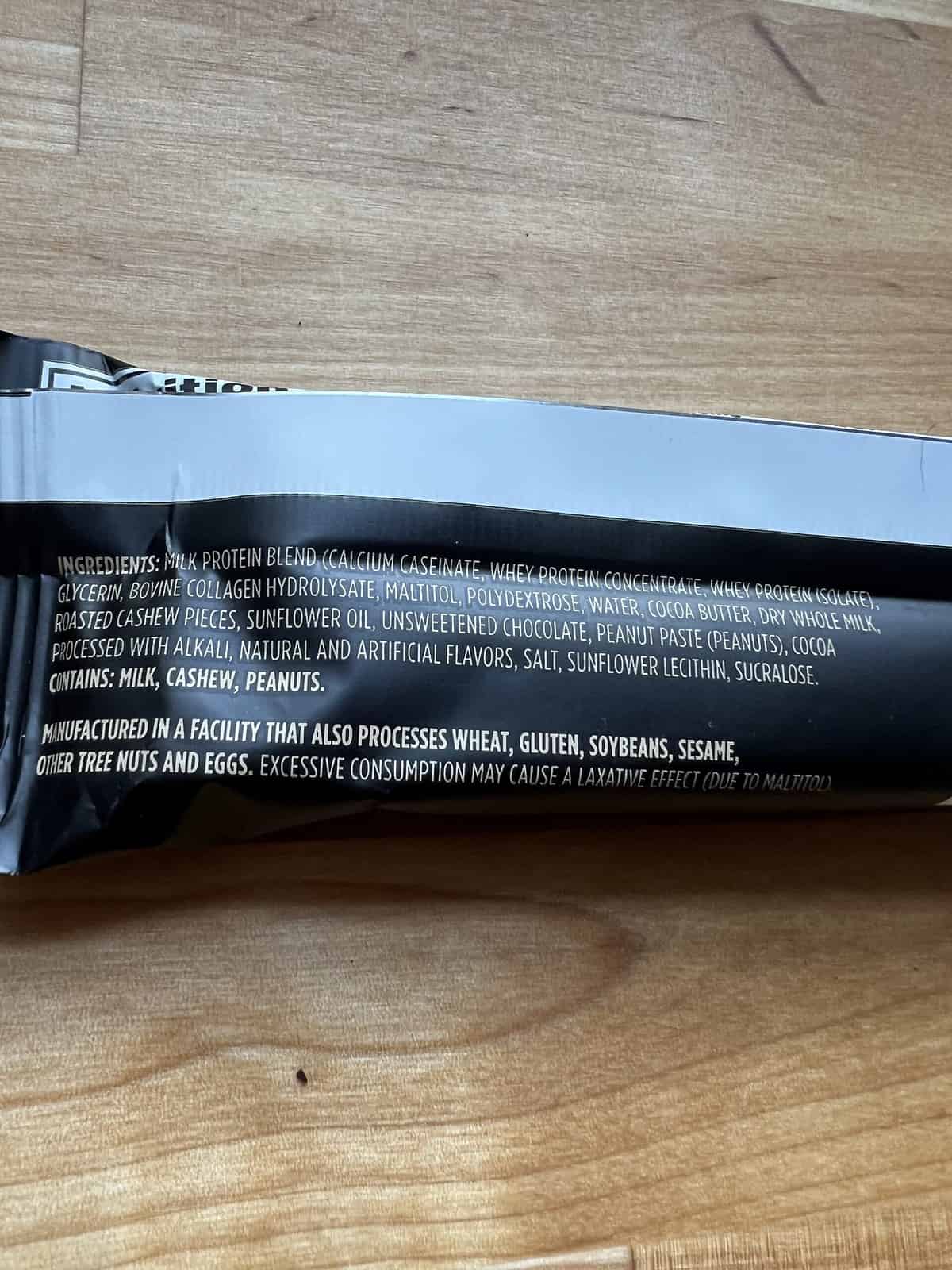 Barebell Protein Bar ingredients