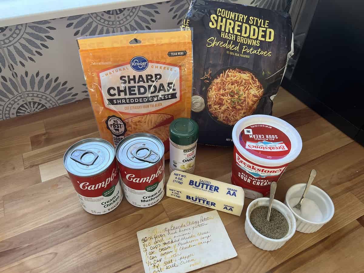 Cheesy potatoes (aka funeral potatoes) ingredients