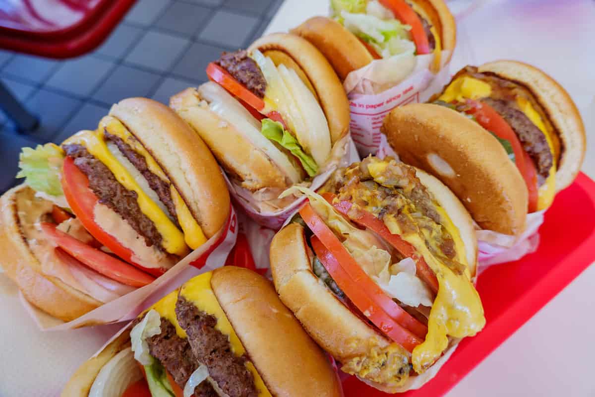 Close up shot of many In n Out burger, ate at Las Vegas, Nevada
