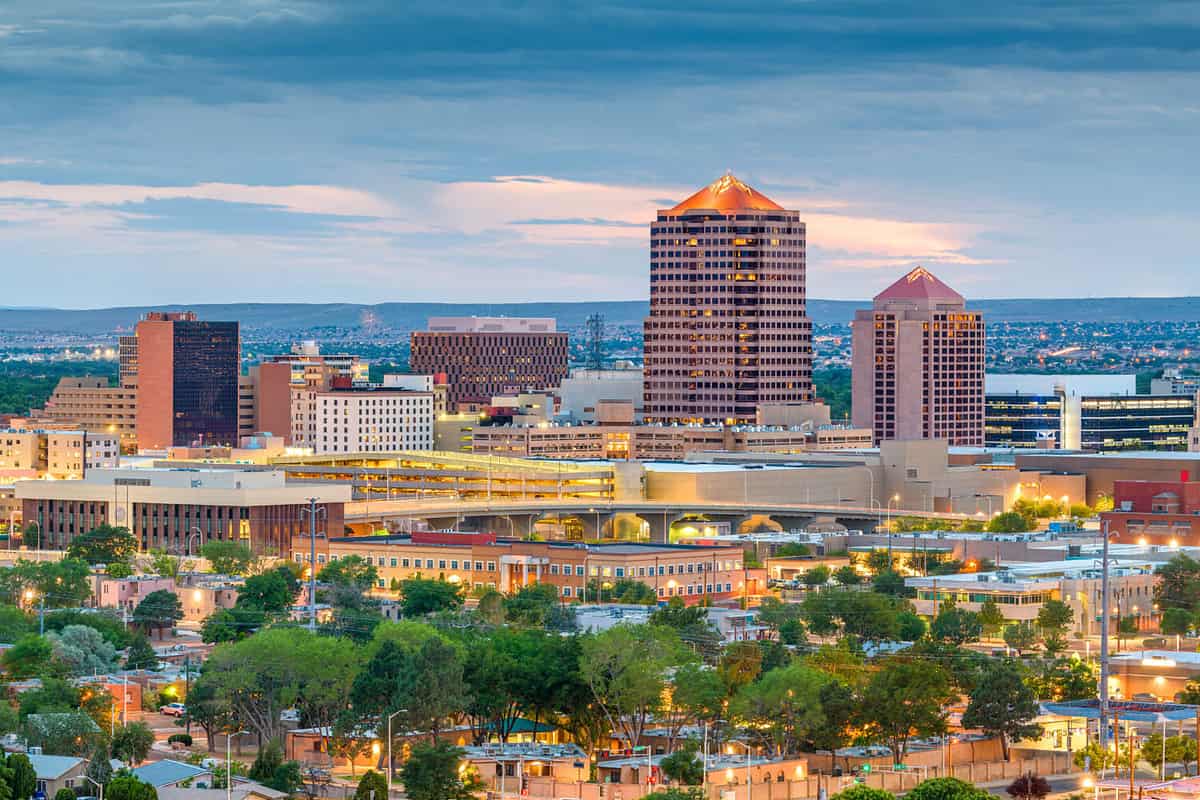 Albuquerque, New Mexico, USA downtown cityscape at twilight.