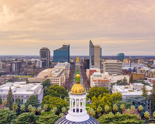 Aerial photo downtown Sacramento from the capital building