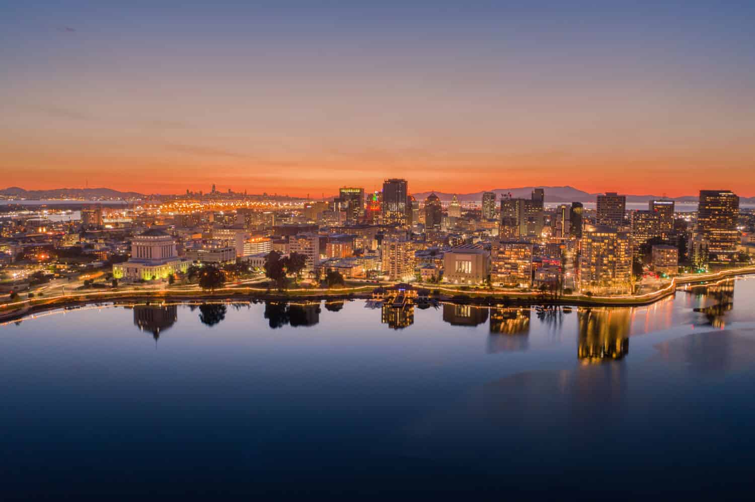 Oakland Skyline from Above during Sunset